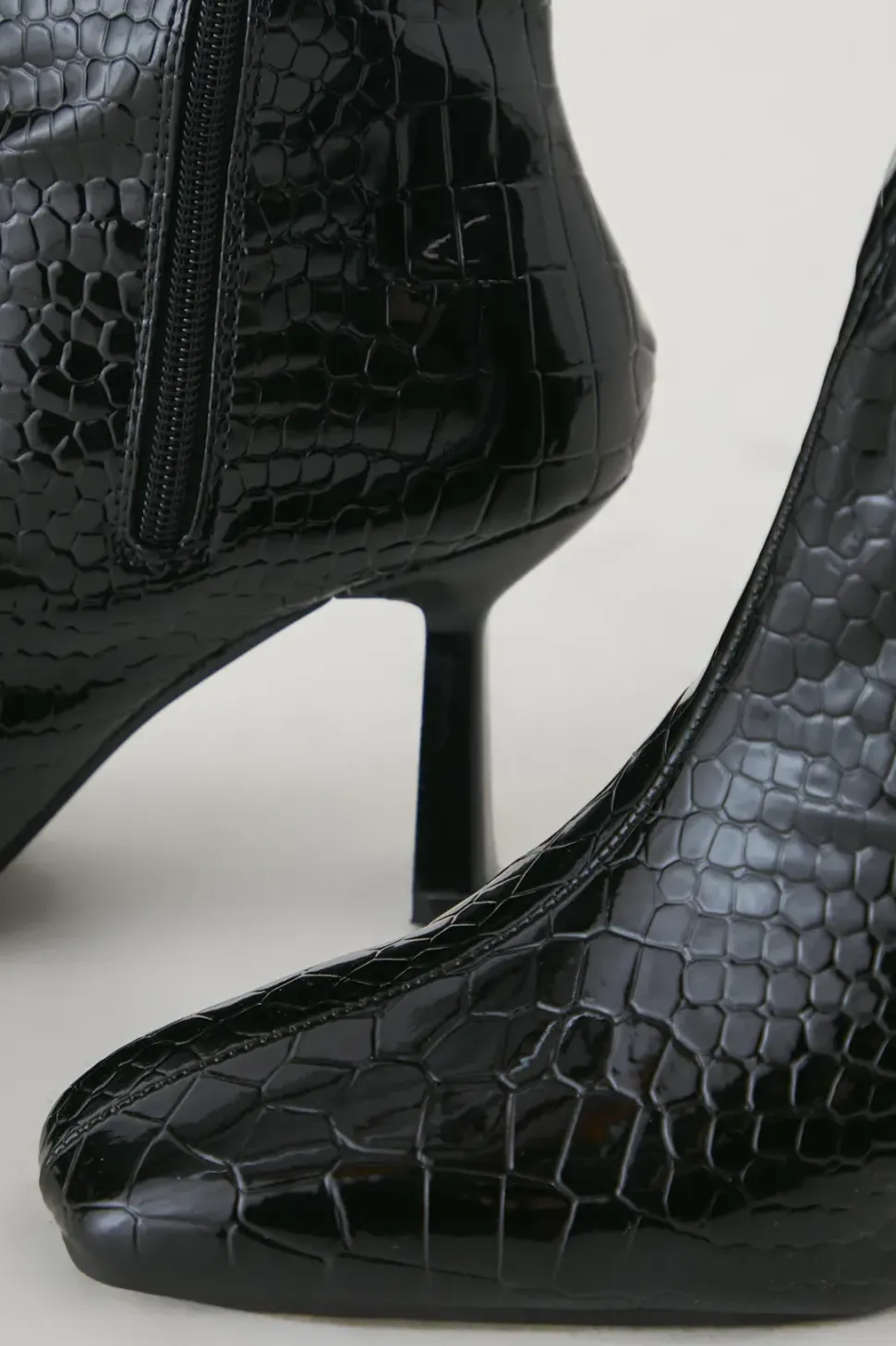 Leather Look Croc Wide Heel Boots