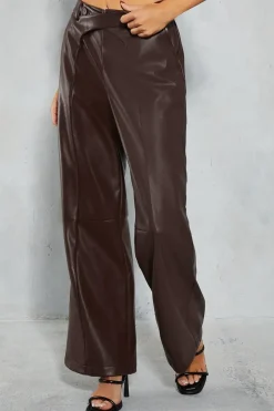 Leather Look Cross Front Waist Detail Trouser