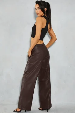 Leather Look Cross Front Waist Detail Trouser