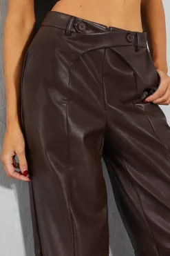 Leather Look Cross Front Waist Detail Trouser