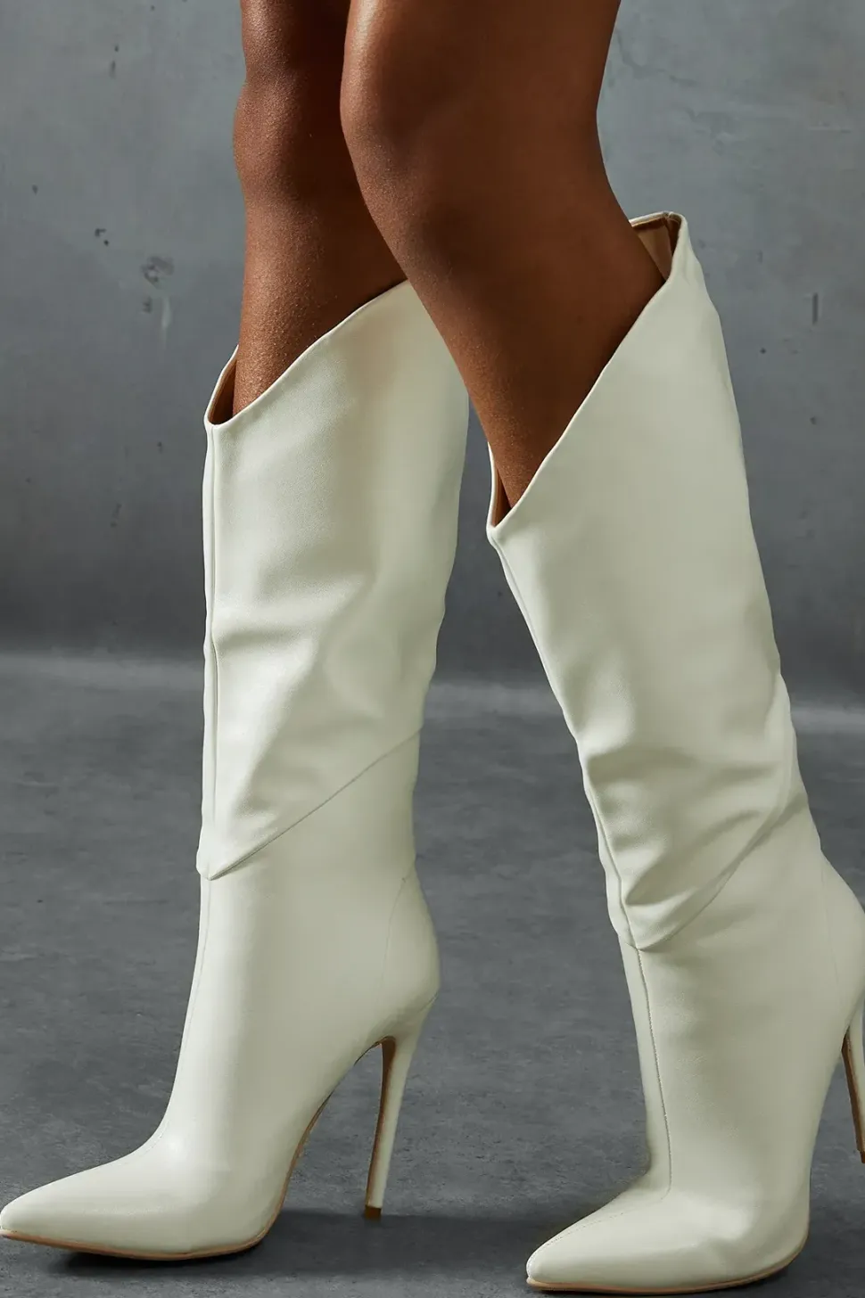 Leather Look Dip Front Stiletto Boots