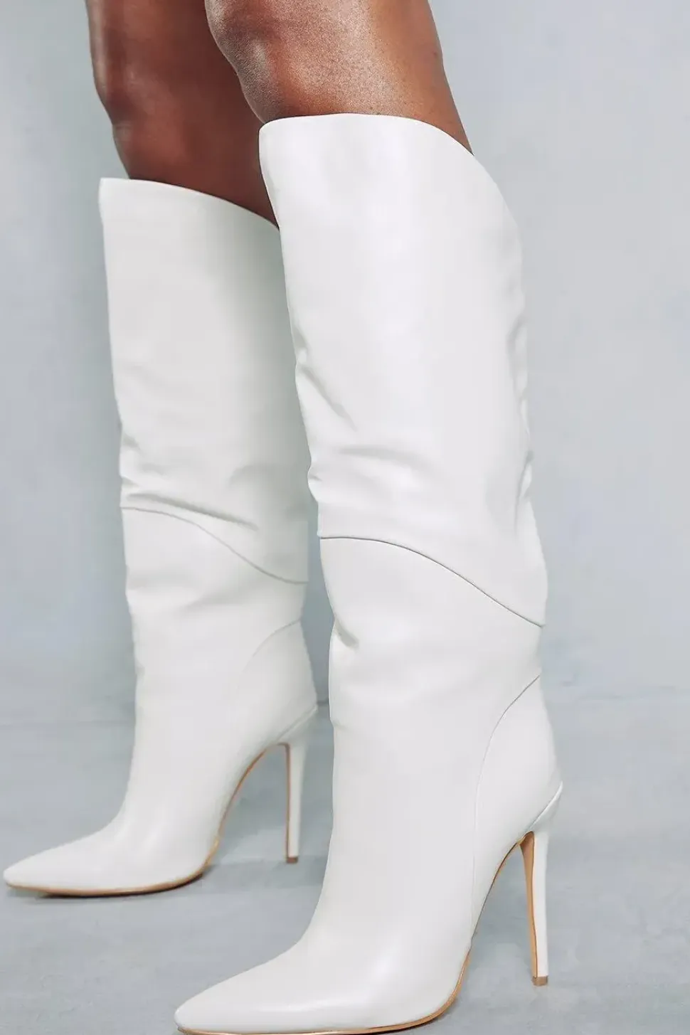 Leather Look Dipped Knee High Boots
