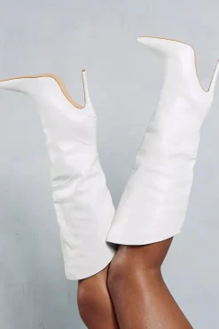Leather Look Dipped Knee High Boots