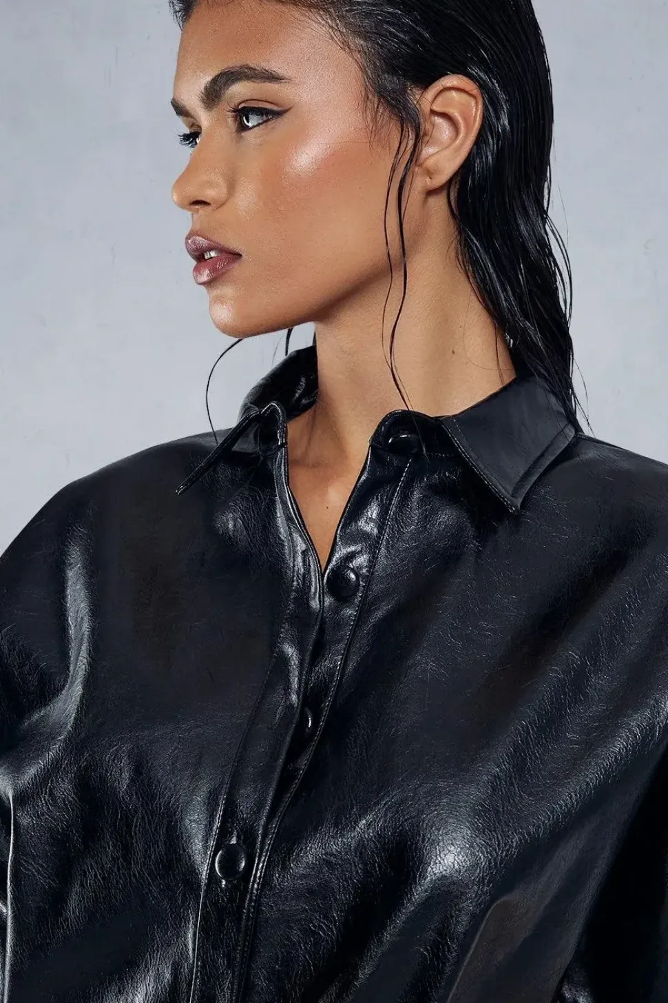 Leather Look Drop Shoulder Belted Mini Shirt Dress