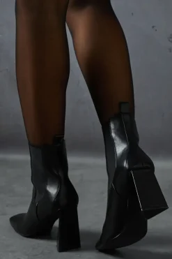 Leather Look Elasticated Ankle Boots