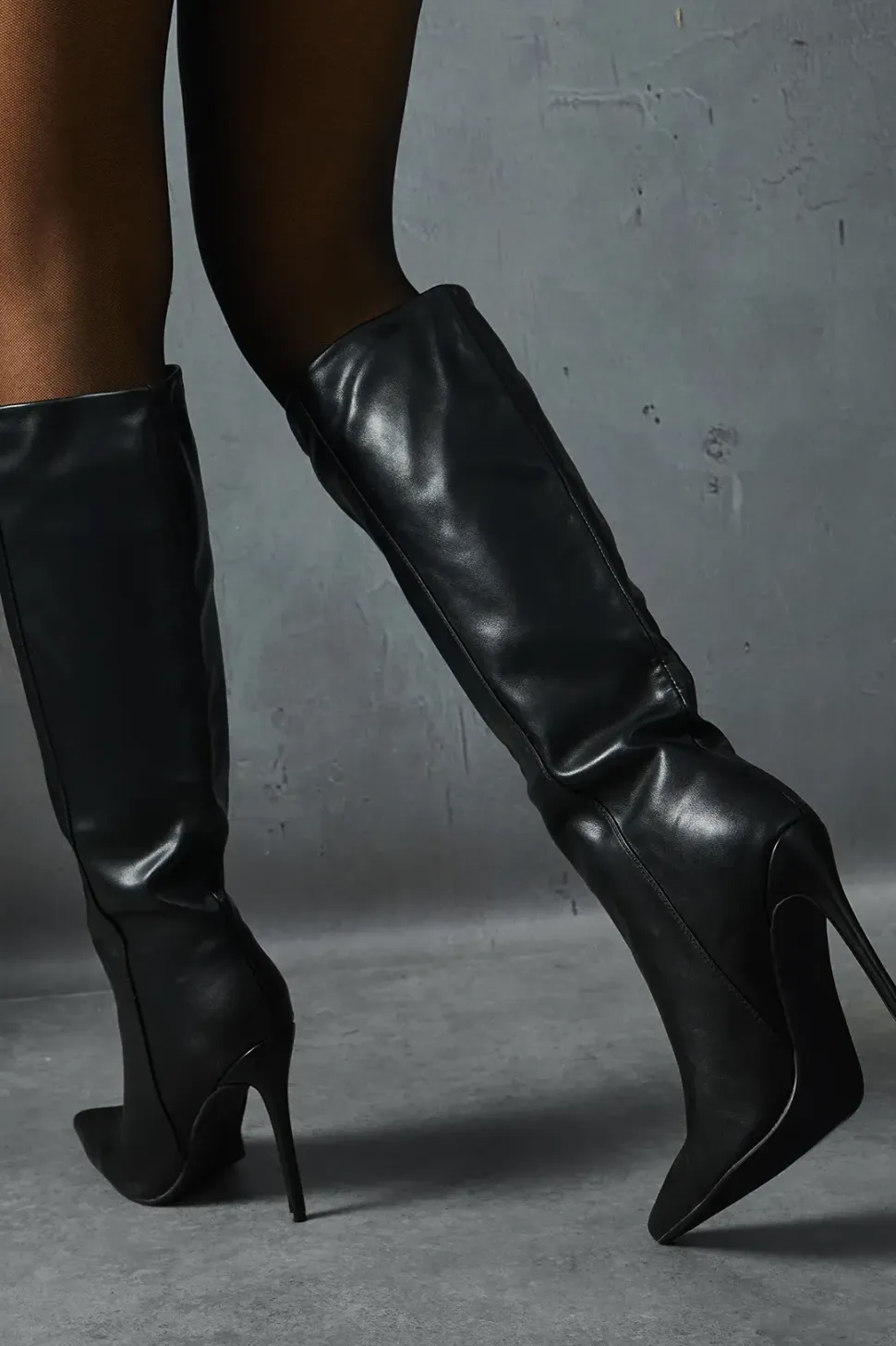 Leather Look Knee High Boots