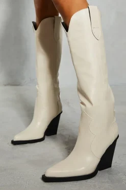 Leather Look Knee High Cowboy Boots
