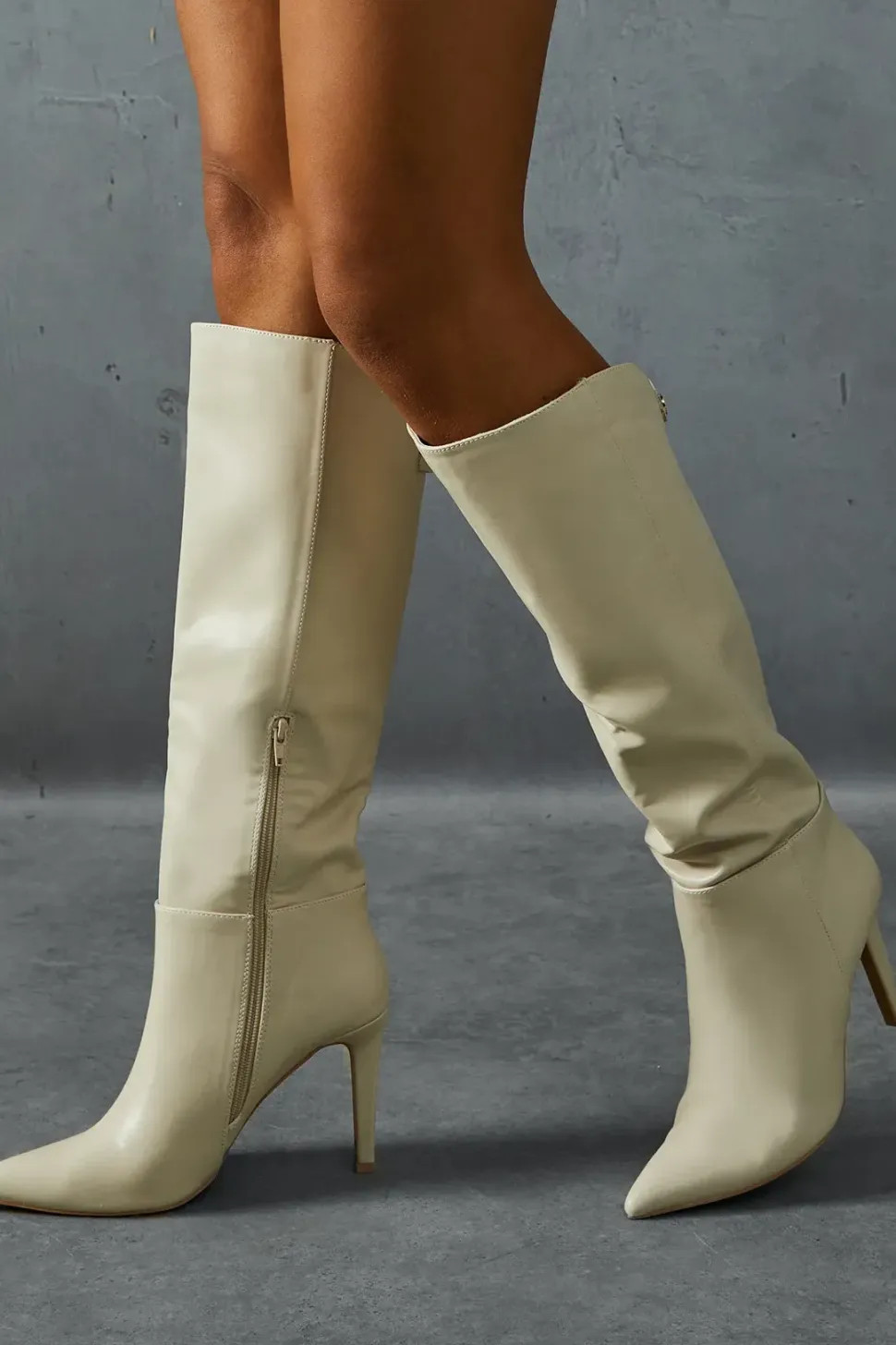 Leather Look Knee High Pointed Boots