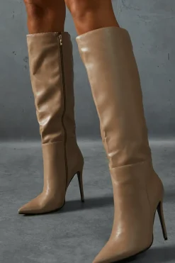 Leather Look Knee High Pointed Boots