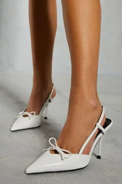 Leather Look Sling Back Bow Heels