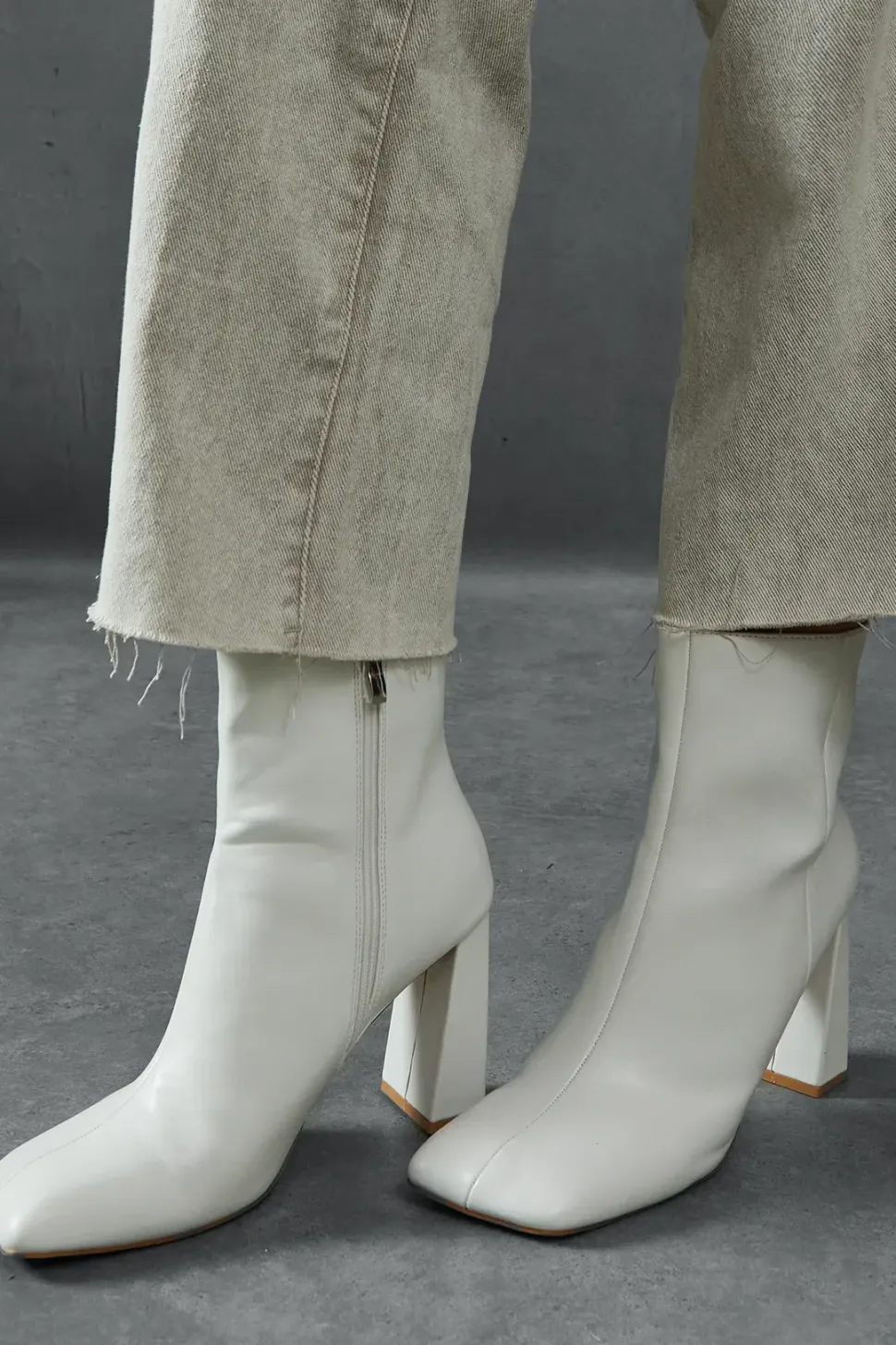 Leather Look Square Toe Ankle Boots
