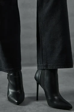 Leather Look Stiletto Heel Ankle Boots