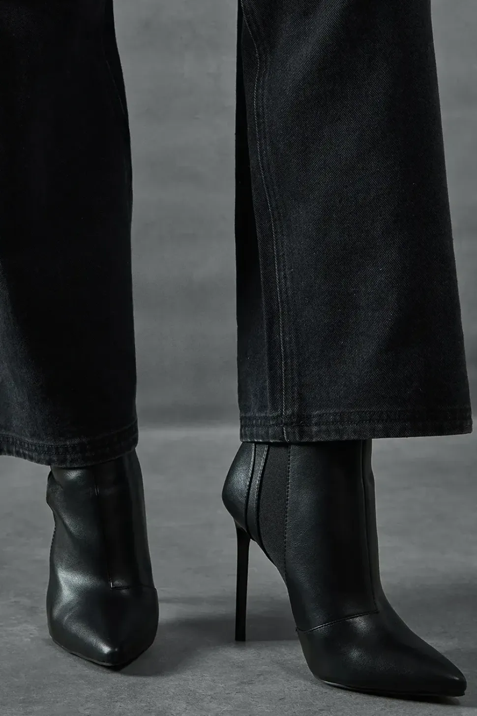 Leather Look Stiletto Heel Ankle Boots