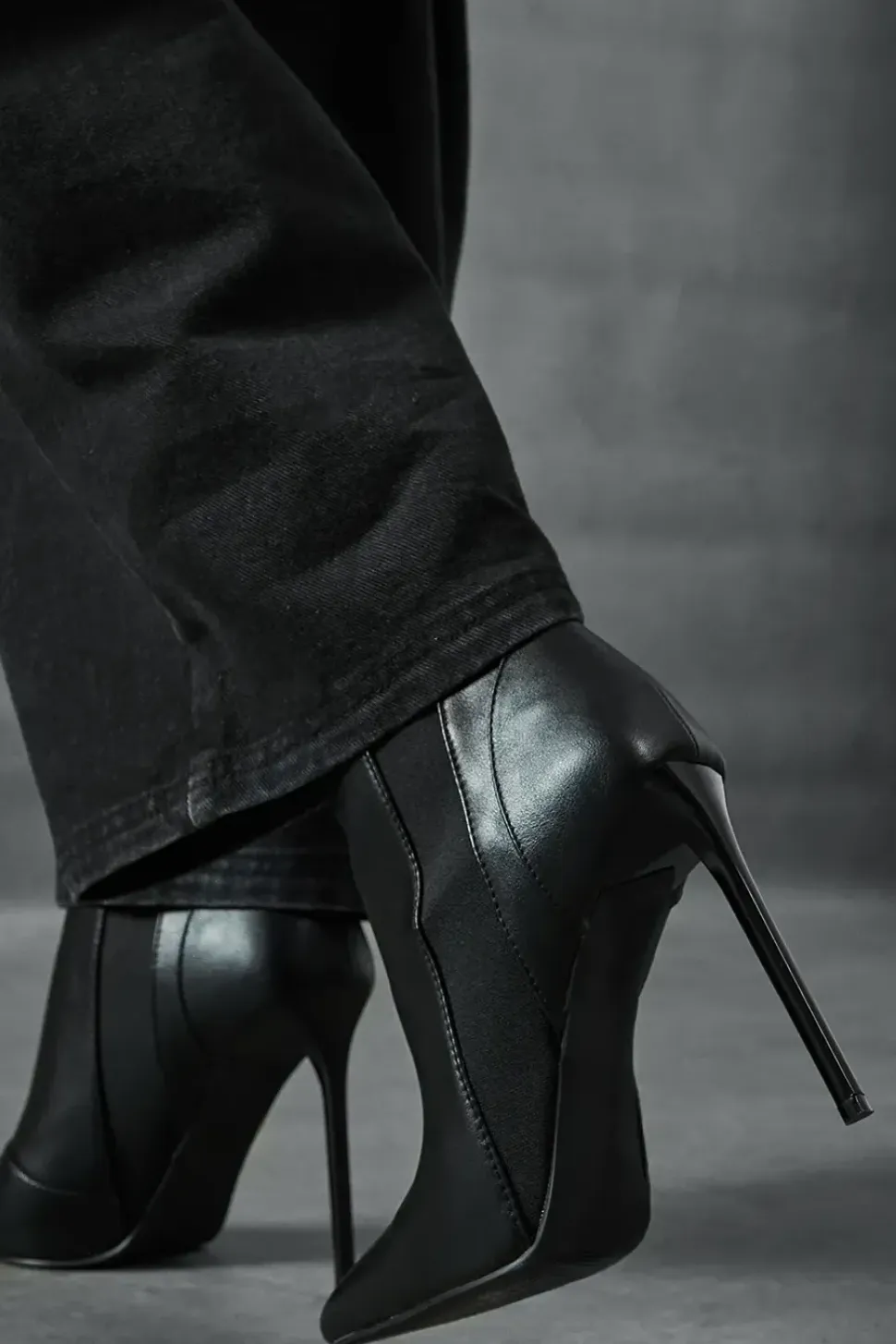 Leather Look Stiletto Heel Ankle Boots