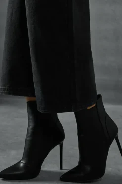 Leather Look Stiletto Heel Ankle Boots