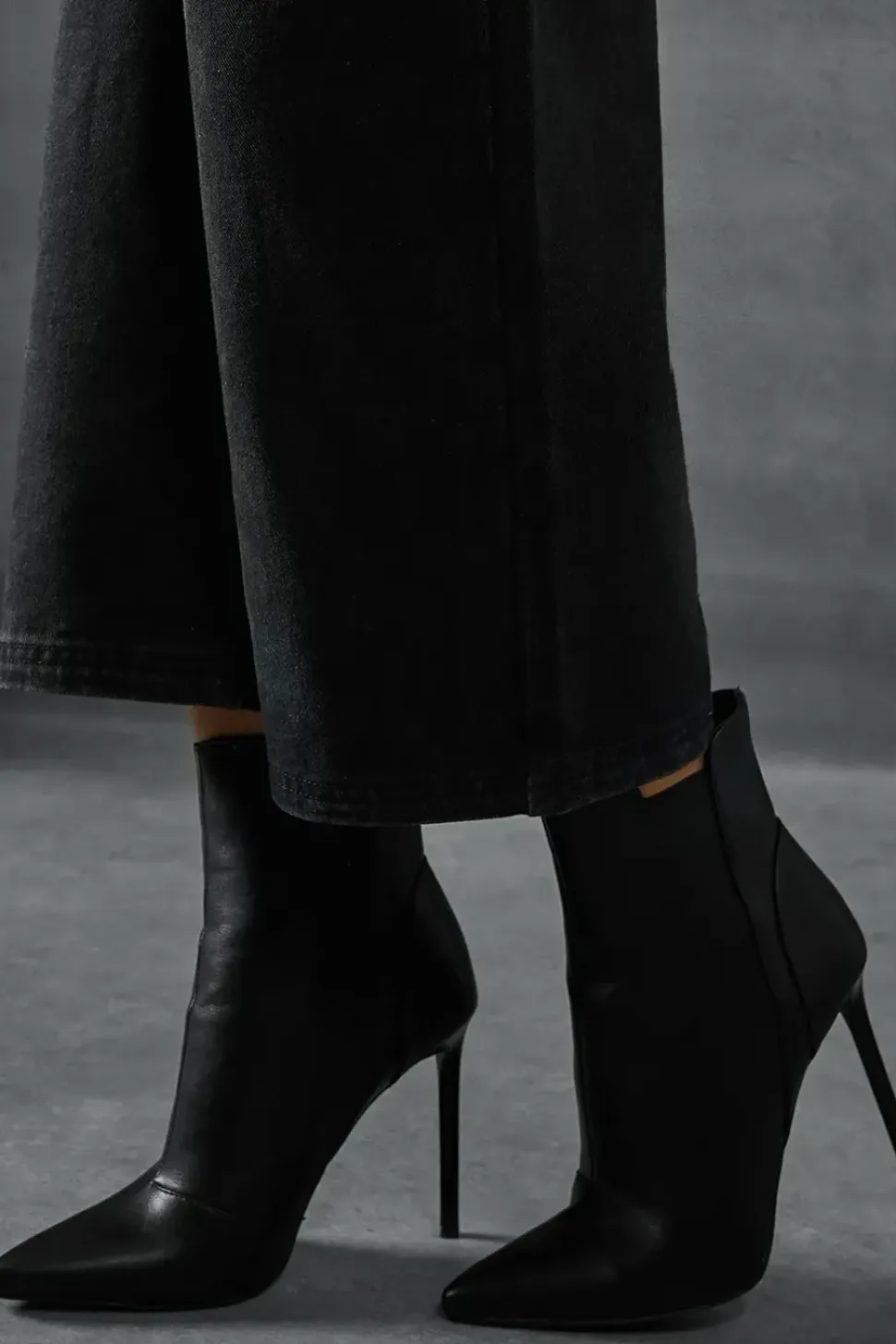 Leather Look Stiletto Heel Ankle Boots