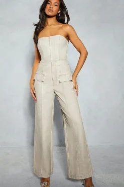 Leather Look Strapless Jumpsuit
