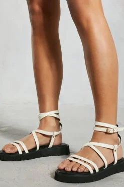 Leather Look Strappy Flatform Sandals