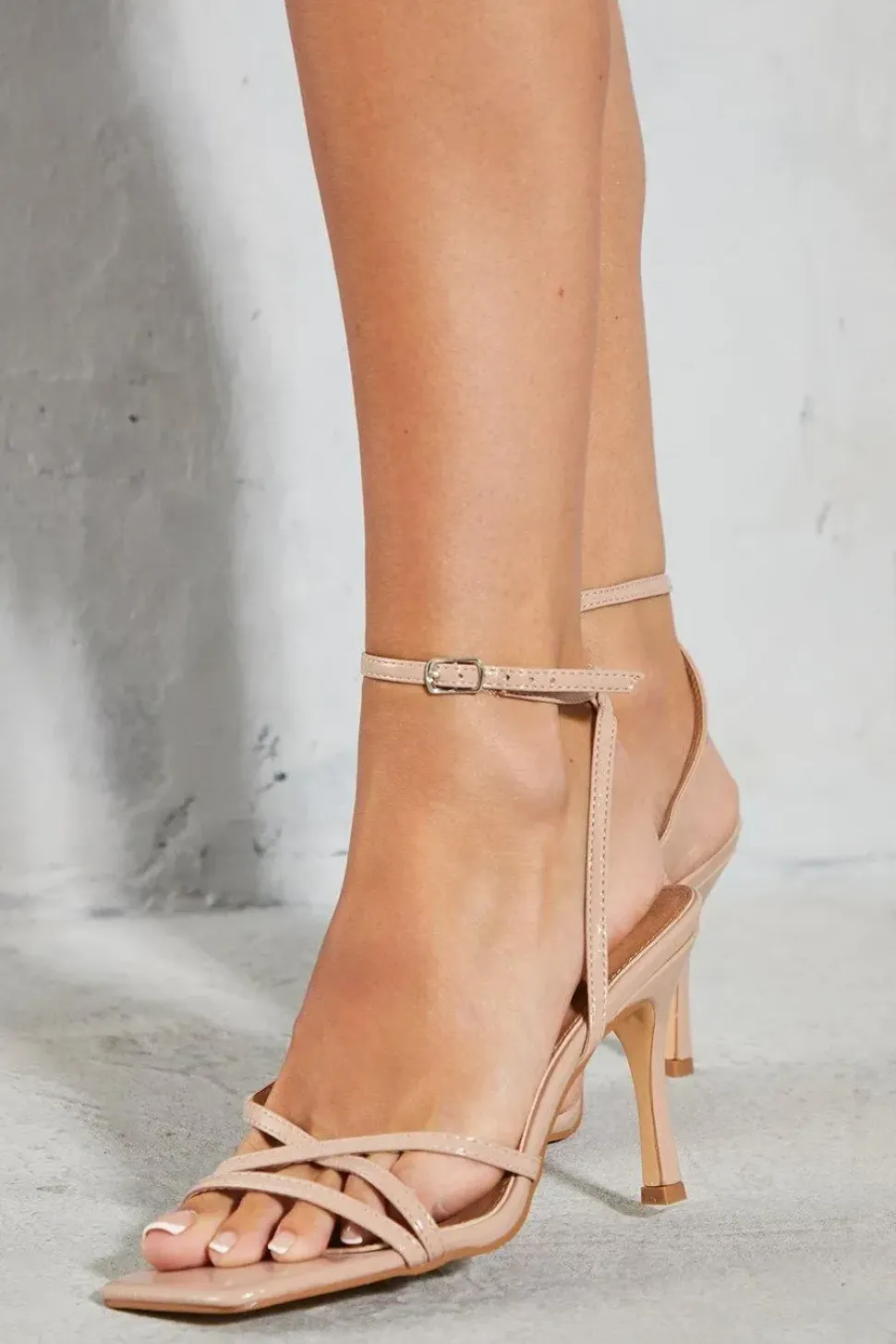 Leather Look Strappy Lace Up Heels