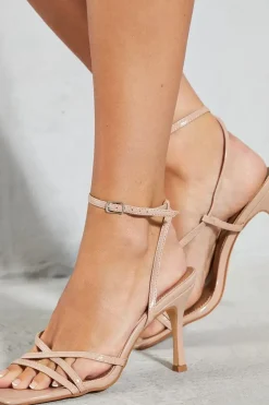 Leather Look Strappy Lace Up Heels