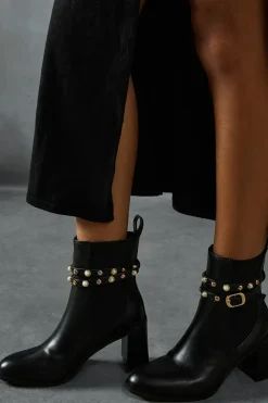 Leather Look Studded Ankle Boots