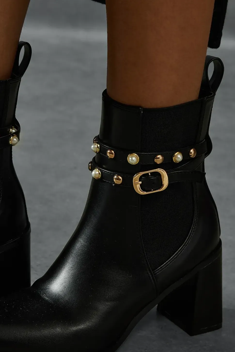 Leather Look Studded Ankle Boots