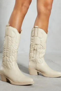 Leather Look Western Knee High Boots