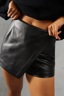 Leather Look Wrap Over Skort