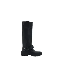 Leather Stomp Boots with Knurled Sole and Equestrian-Style B-Buckle