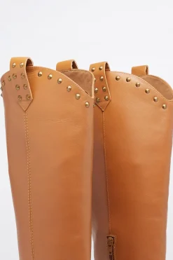Leather Stud Harness Knee High Cowboy Boot