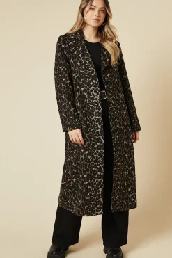 Leopard Animal Wool Midi Coat
