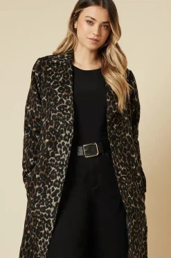 Leopard Animal Wool Midi Coat