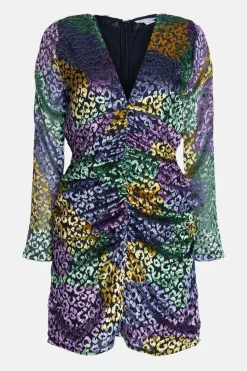 Leopard Devore Ruched Mini Dress