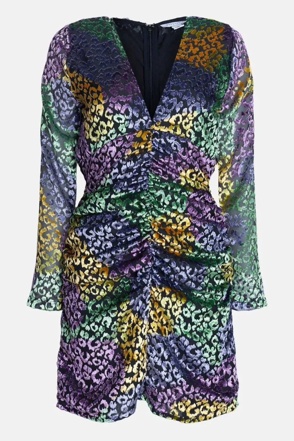 Leopard Devore Ruched Mini Dress
