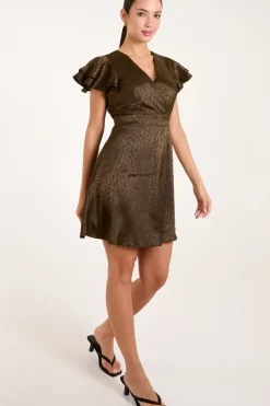 Leopard Jacquard Frill Sleeve Dress