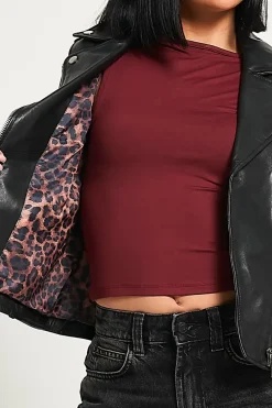 Leopard Lined Leather Biker Jacket