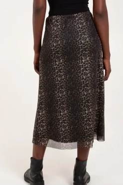 Leopard Mesh Midi Skirt
