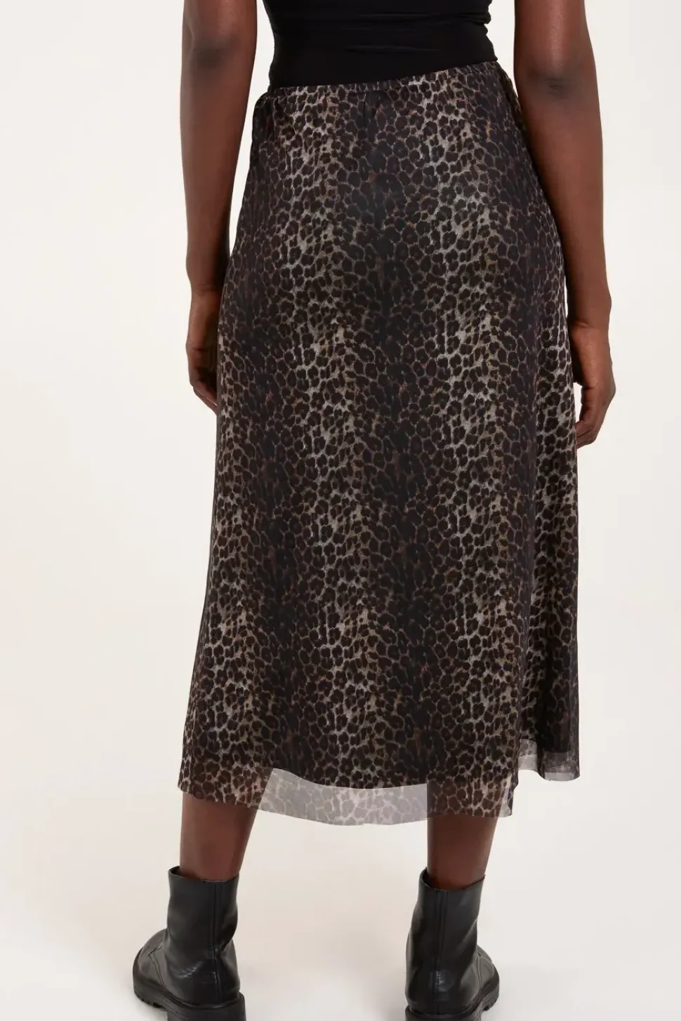 Leopard Mesh Midi Skirt