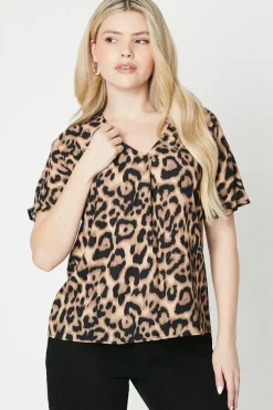 Leopard Pleat Front Blouse