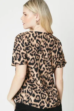 Leopard Pleat Front Blouse