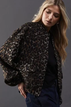 Leopard Print Blouson Bomber Jacket