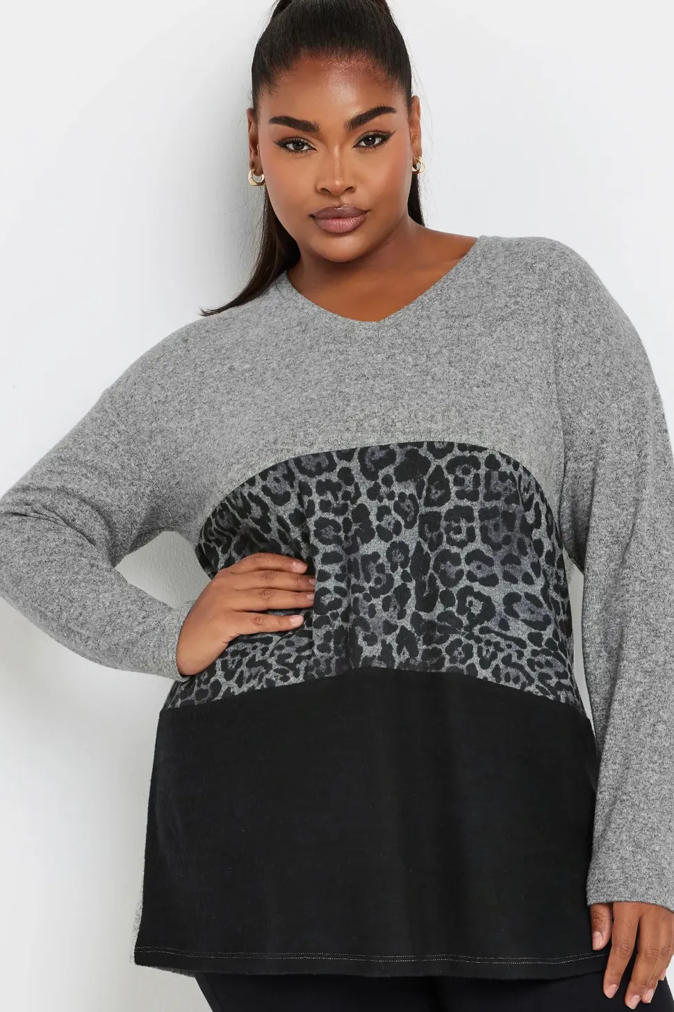 Leopard Print Colourblock Jumper