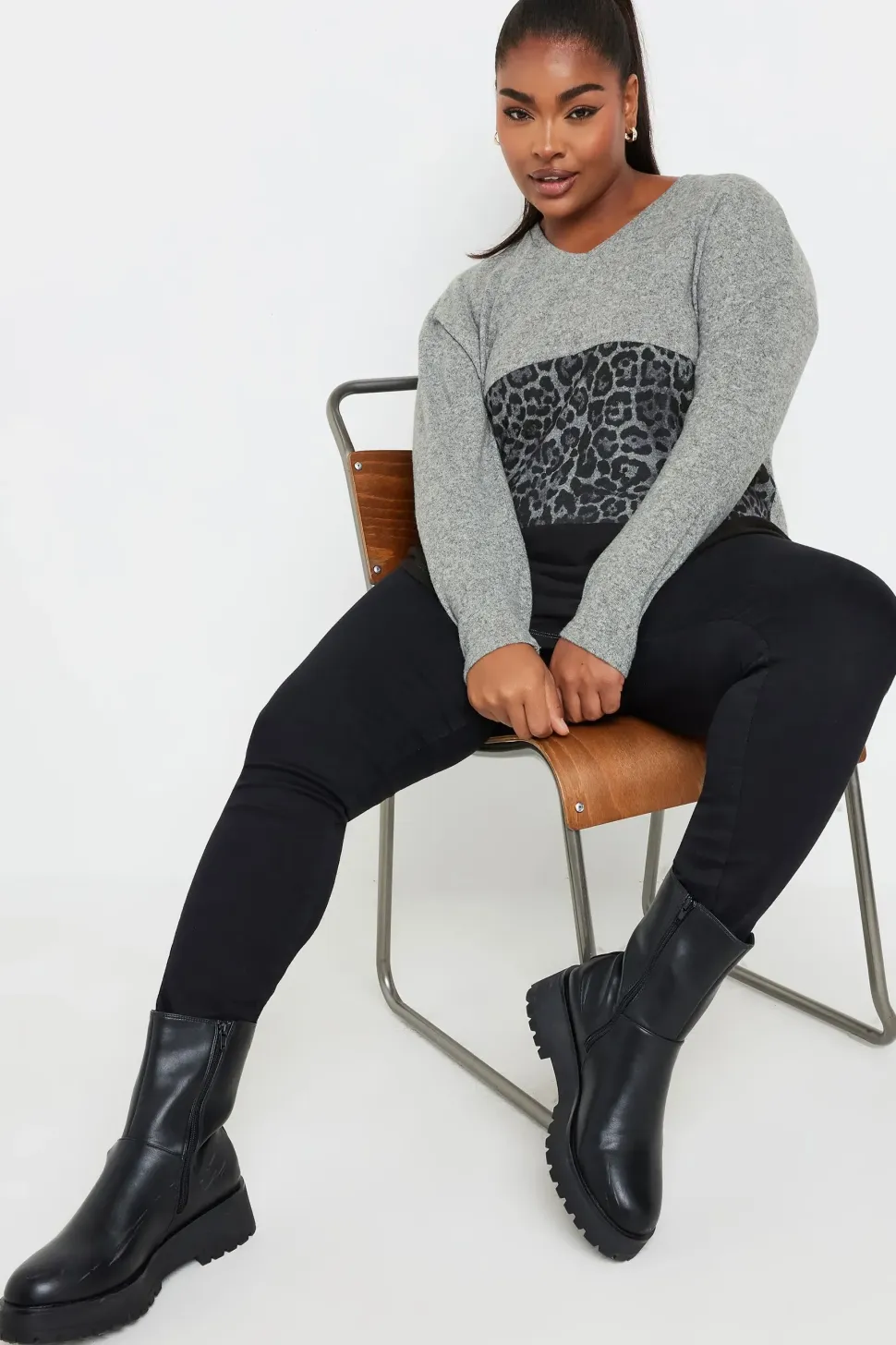 Leopard Print Colourblock Jumper