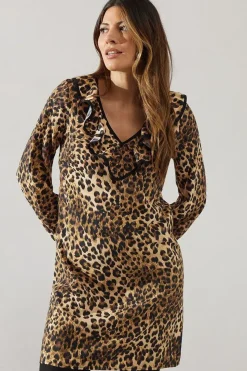 Leopard Print Contrast Frill Shift Dress