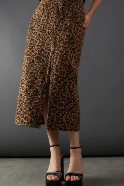 Leopard Print Denim Maxi Skirt