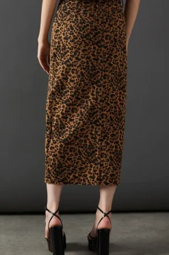 Leopard Print Denim Maxi Skirt
