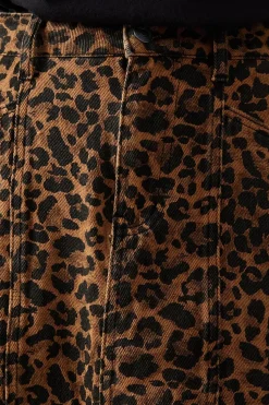 Leopard Print Denim Maxi Skirt
