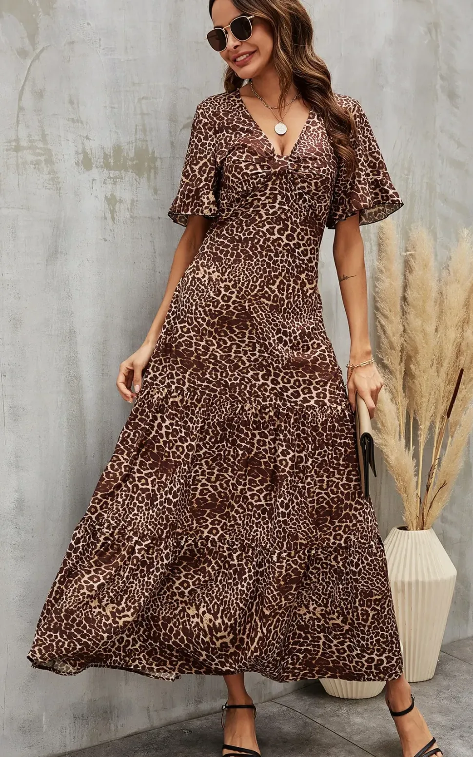 Leopard Printed Dress In Brown
