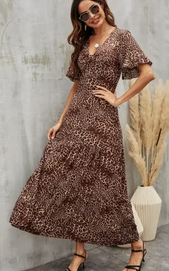 Leopard Printed Dress In Brown