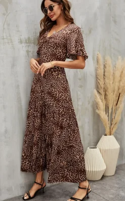 Leopard Printed Dress In Brown